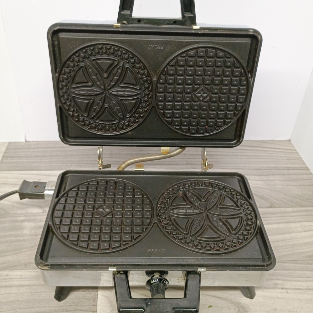 VINTAGE Rival Teflon II CHROME 95/2 Pizzelle‎ Cookie Waffle Maker-Tested Works